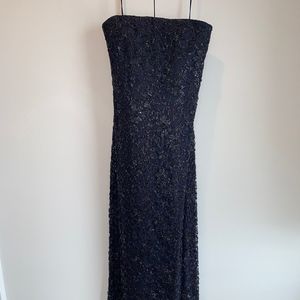 Navy Blue Strapless Column Dress